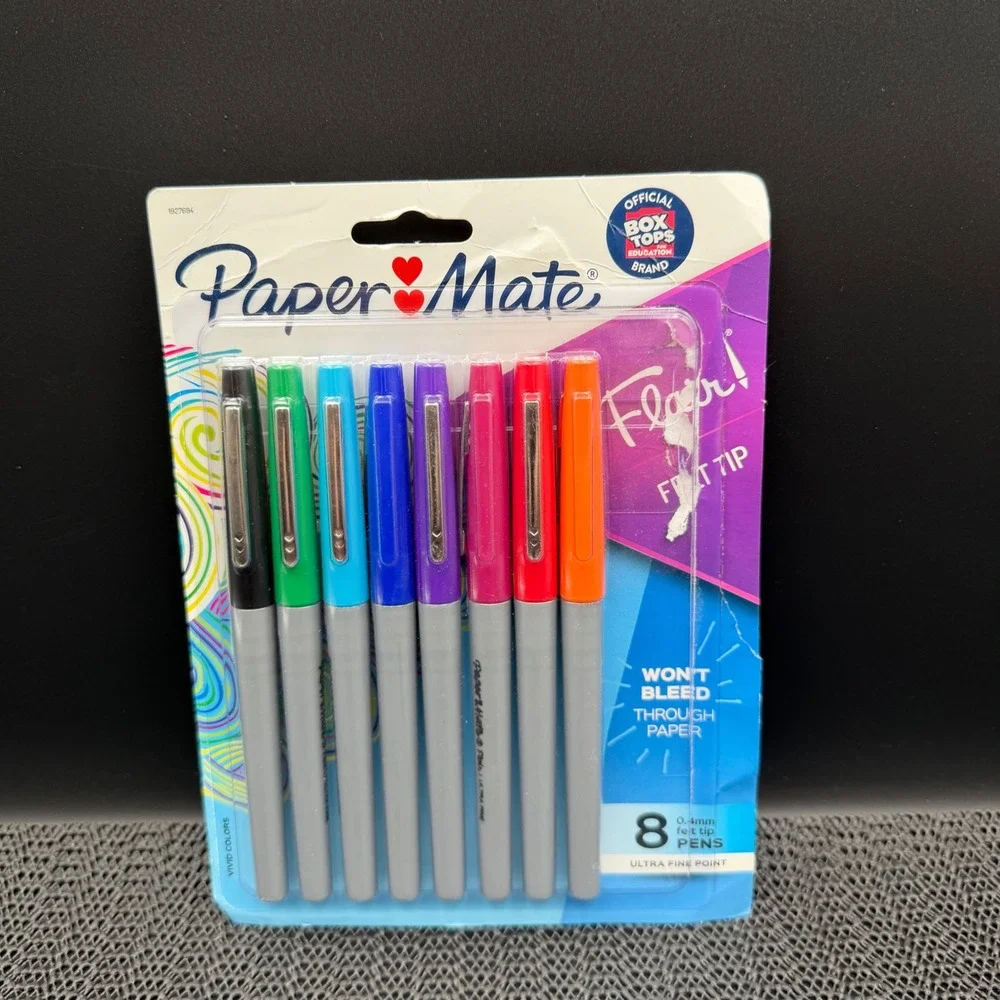 Paper Mate Flair Felt Tip Pens Ultra Fine Point 0.4mm Vivid Colors 8 Count